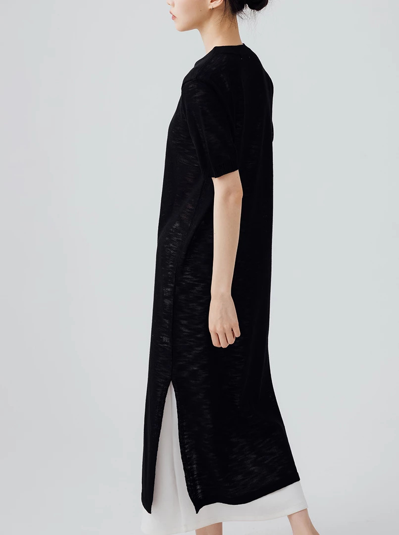 透膚涼感薄紗短袖長洋