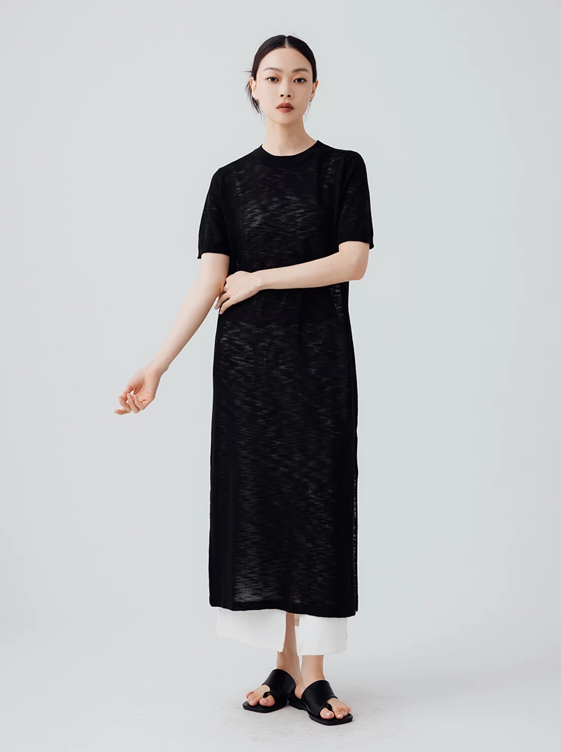 透膚涼感薄紗短袖長洋