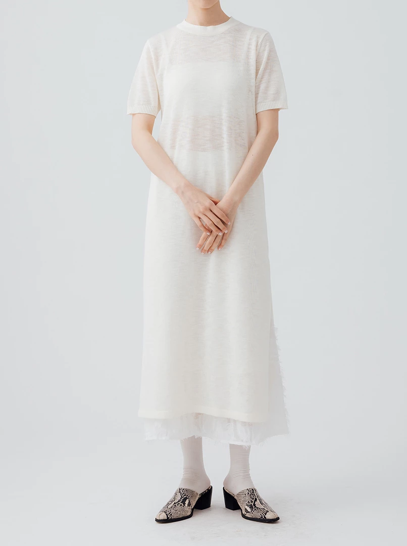 透膚涼感薄紗短袖長洋