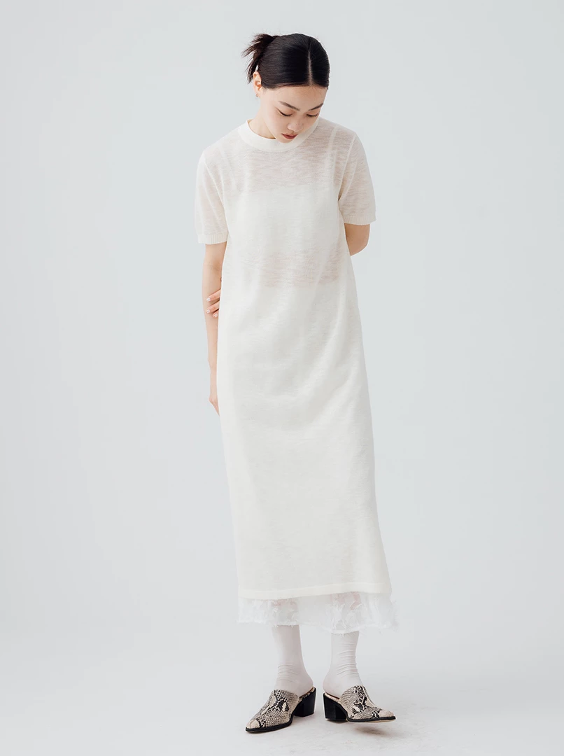 透膚涼感薄紗短袖長洋