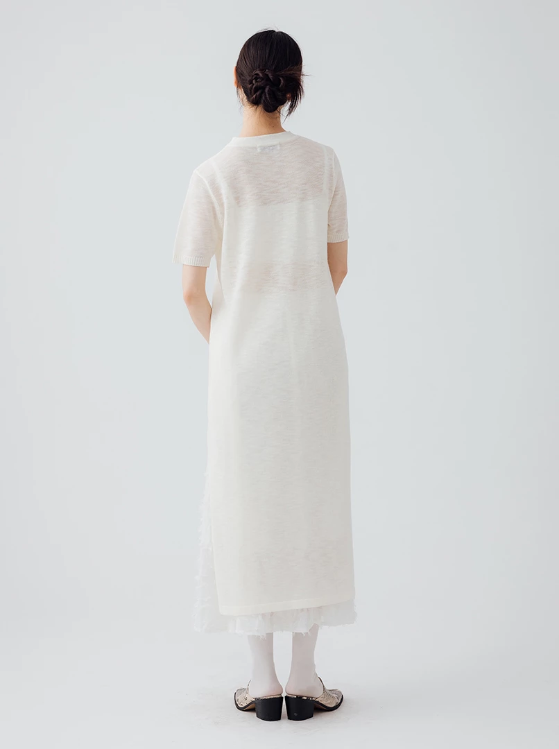 透膚涼感薄紗短袖長洋