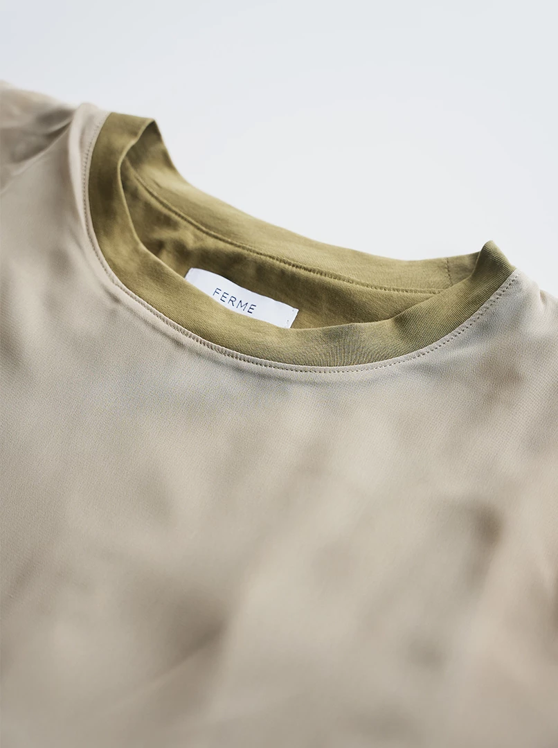 輕雪紡雙面料直筒圓領長洋