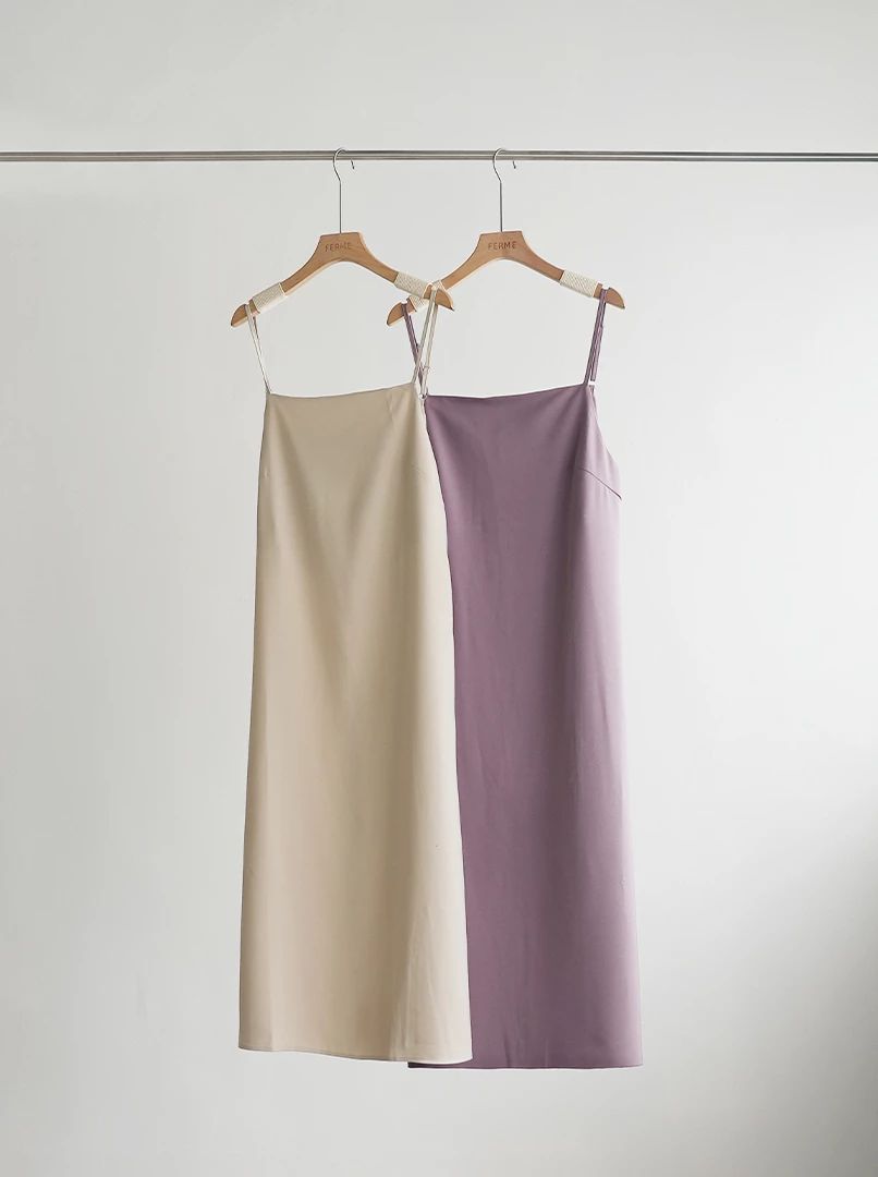 氣質方領細肩後開衩洋裝