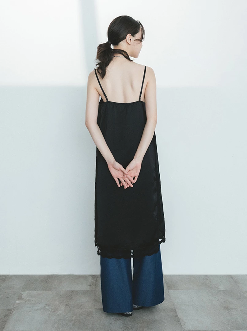 絲質拼接蕾絲長洋