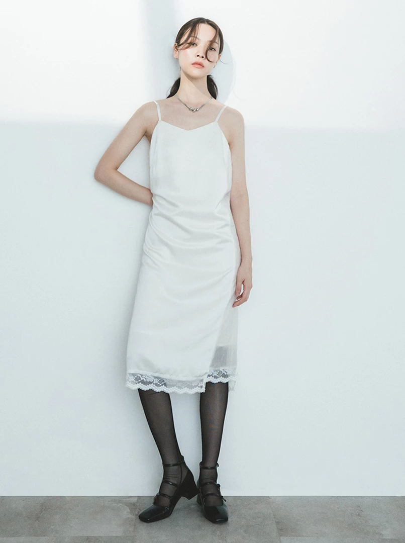 絲質拼接蕾絲長洋