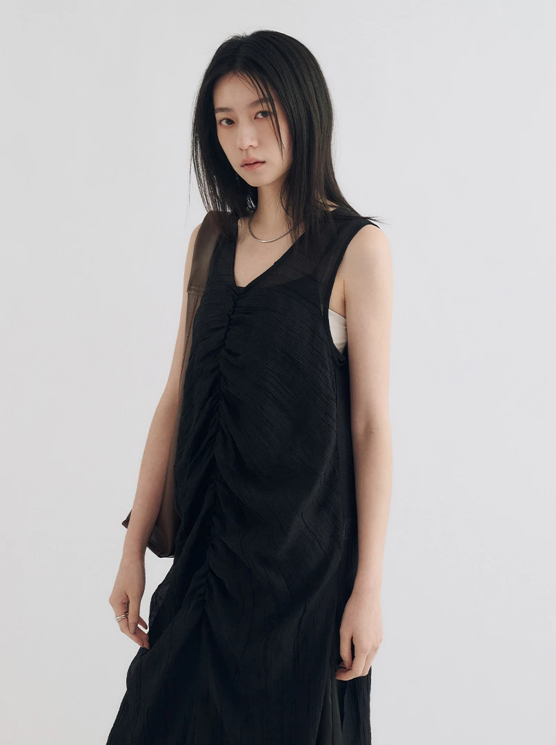 兩件式褶皺背心洋裝