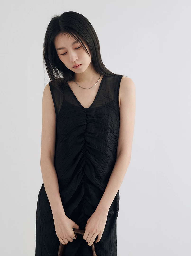兩件式褶皺背心洋裝