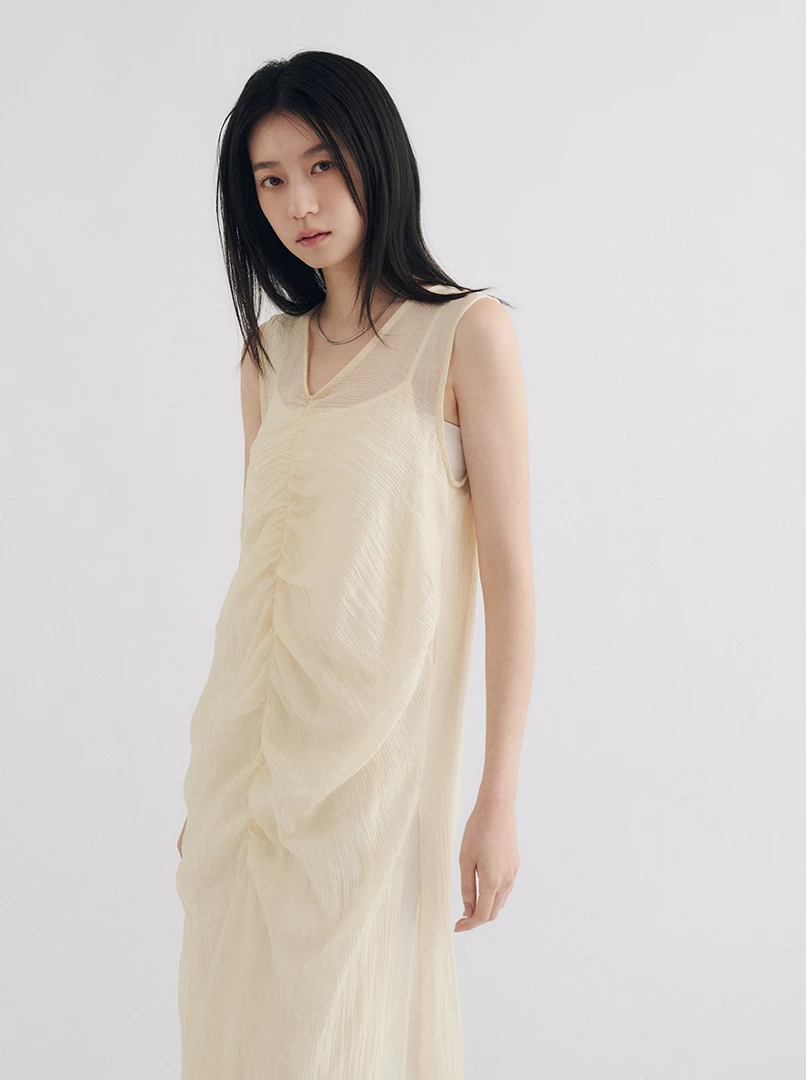 兩件式褶皺背心洋裝