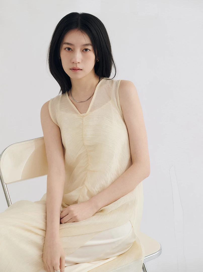 兩件式褶皺背心洋裝