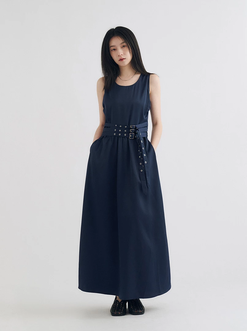 法式腰帶設計背心連身裙