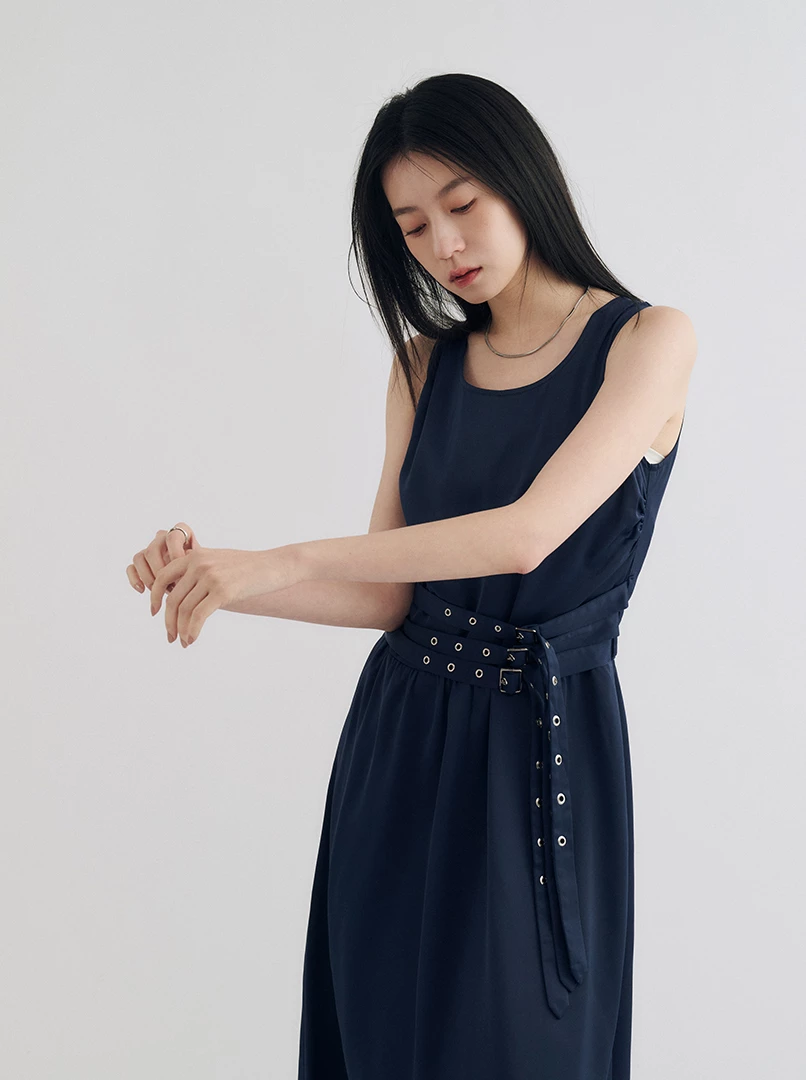 法式腰帶設計背心連身裙