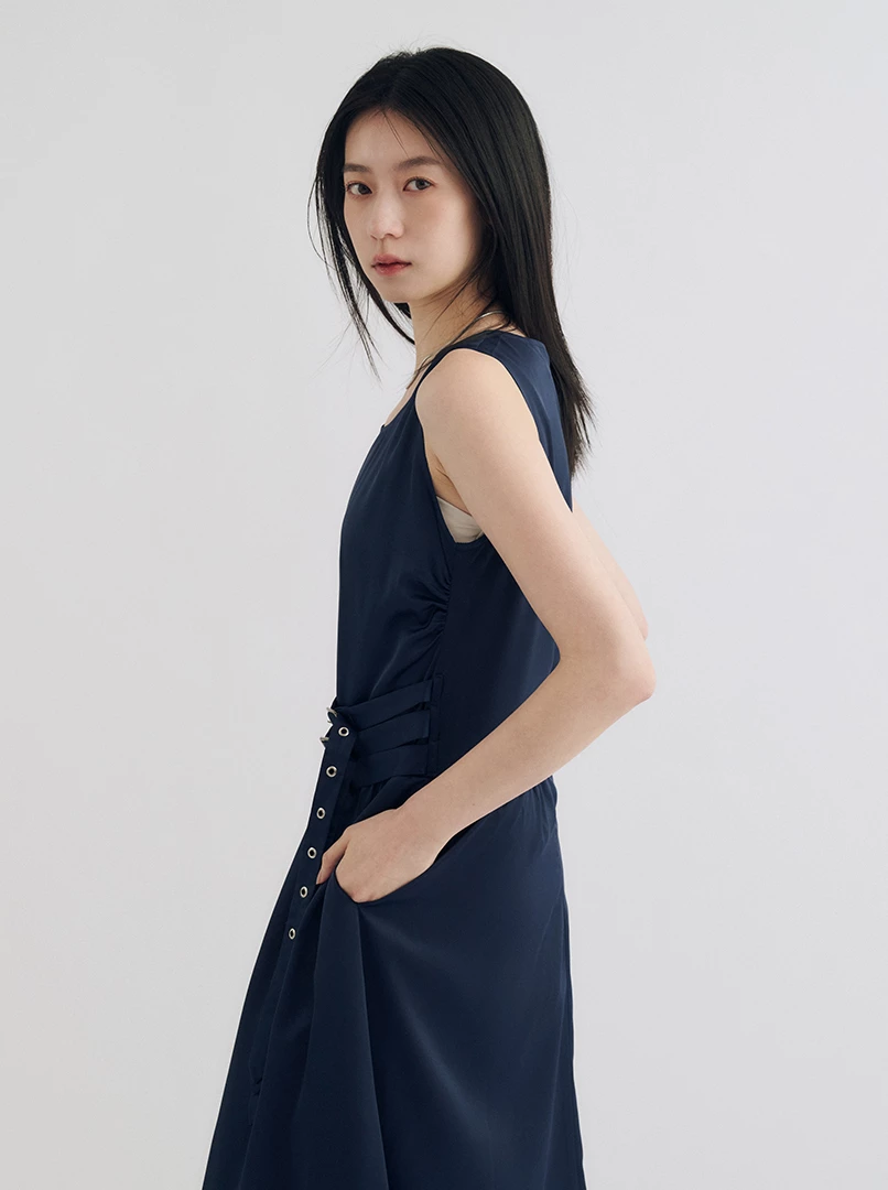 法式腰帶設計背心連身裙