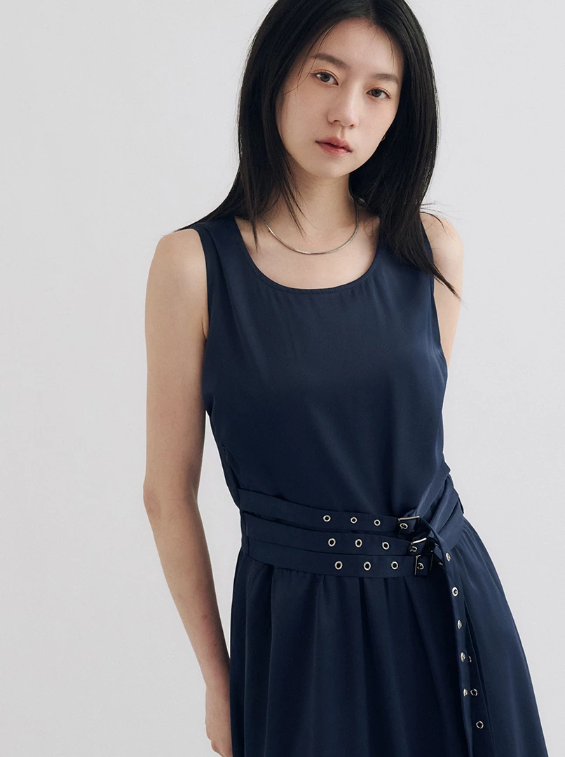 法式腰帶設計背心連身裙