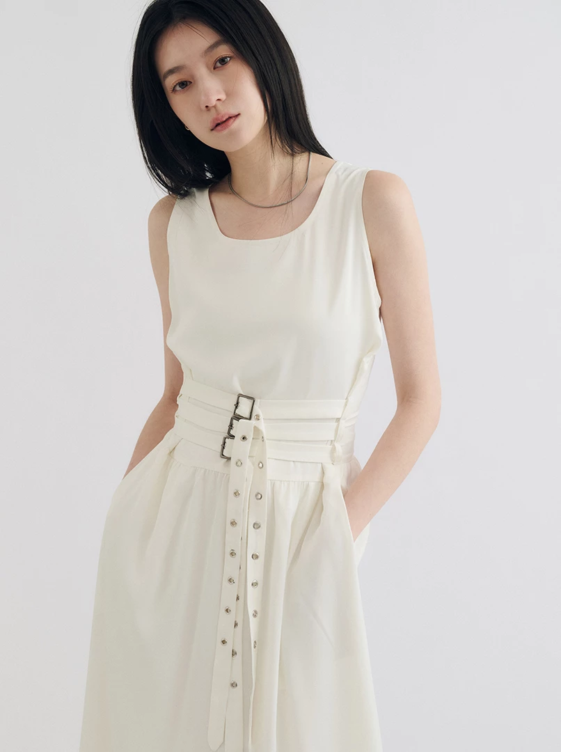 法式腰帶設計背心連身裙