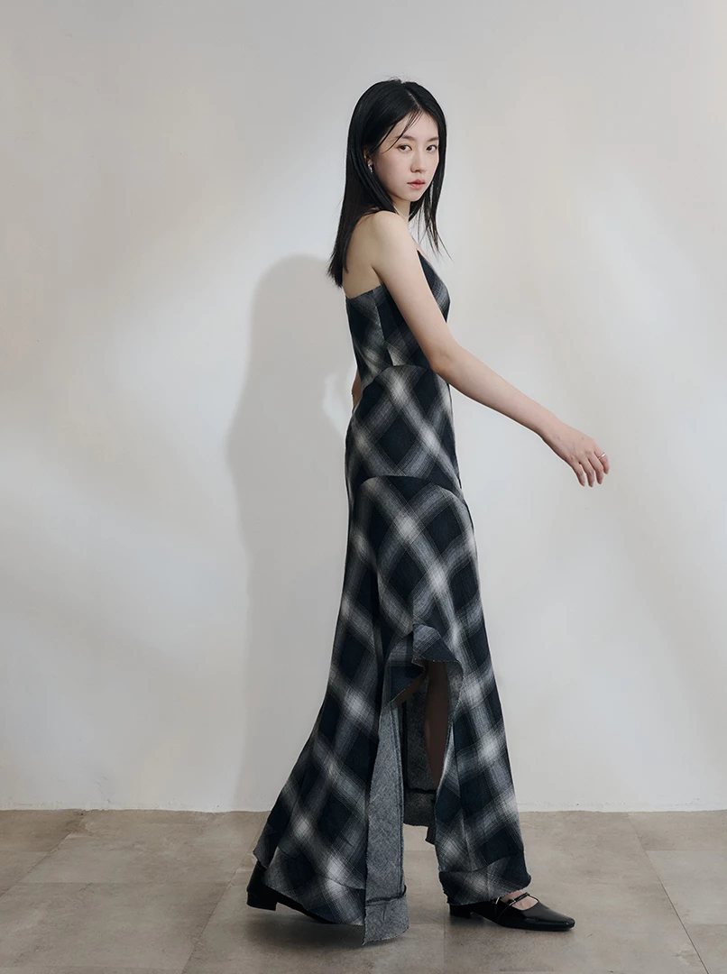 經典格紋休閒長洋裝