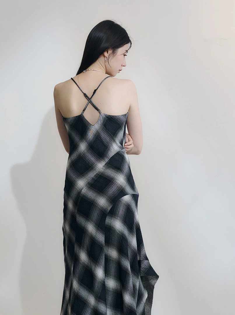 經典格紋休閒長洋裝