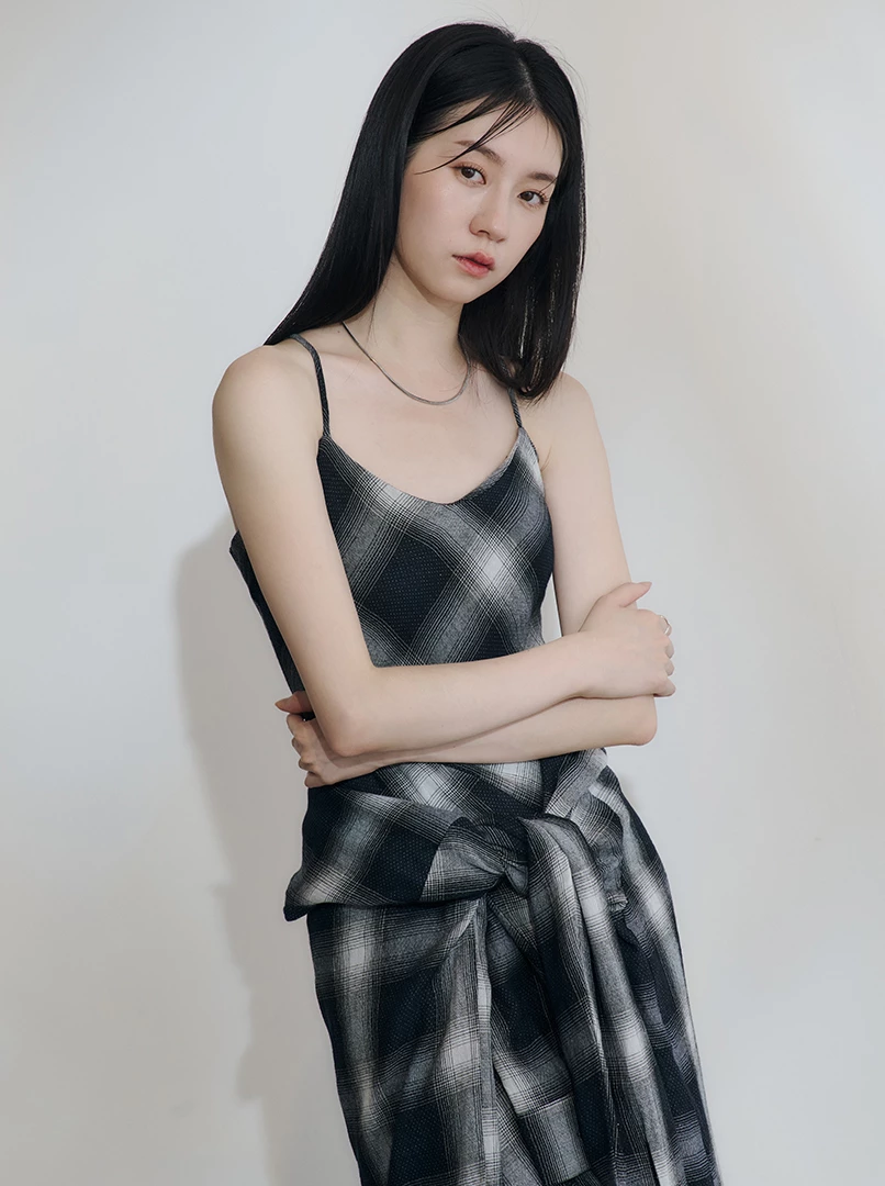 經典格紋休閒長洋裝