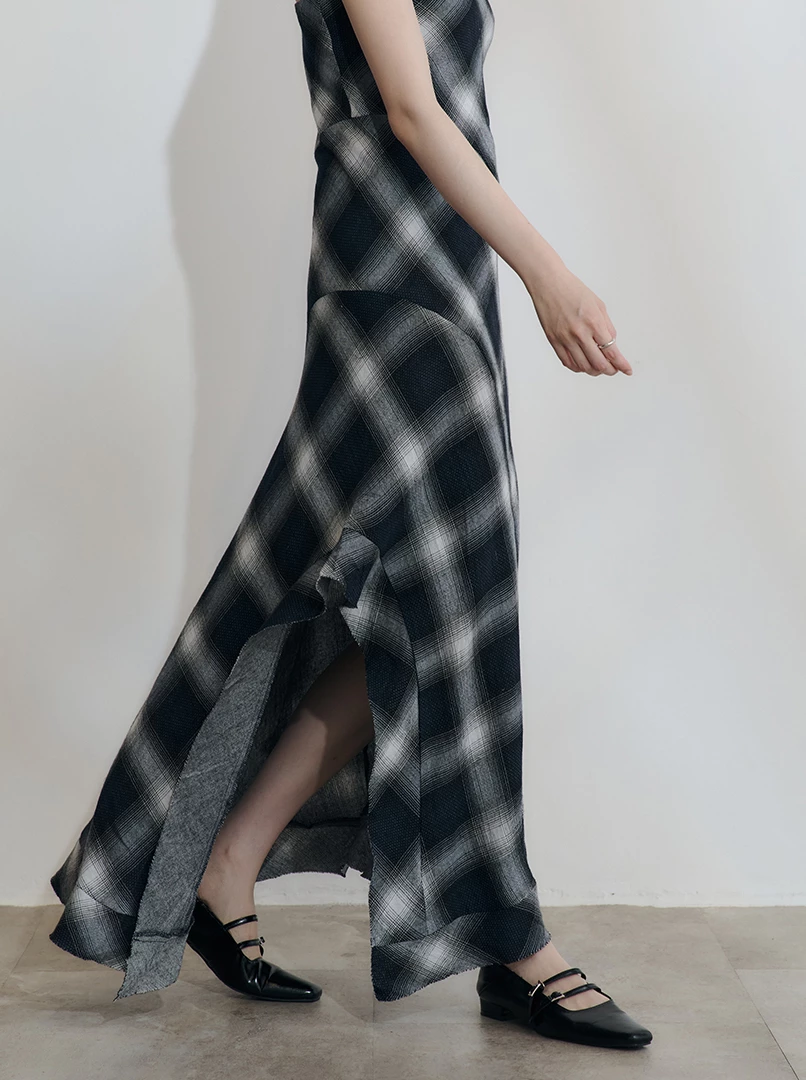 經典格紋休閒長洋裝