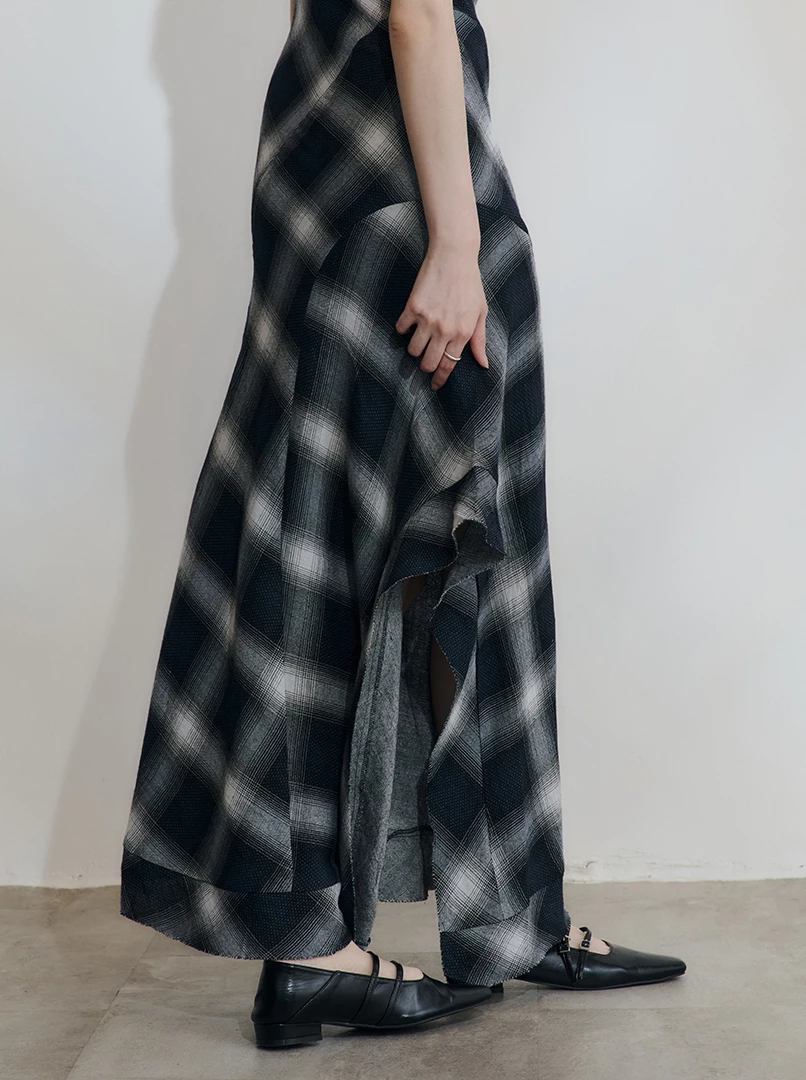經典格紋休閒長洋裝