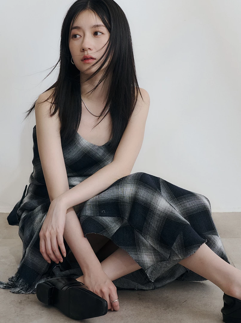 經典格紋休閒長洋裝