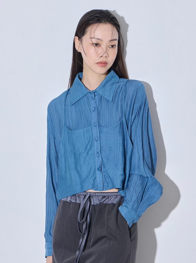 假兩件棉質短襯衫