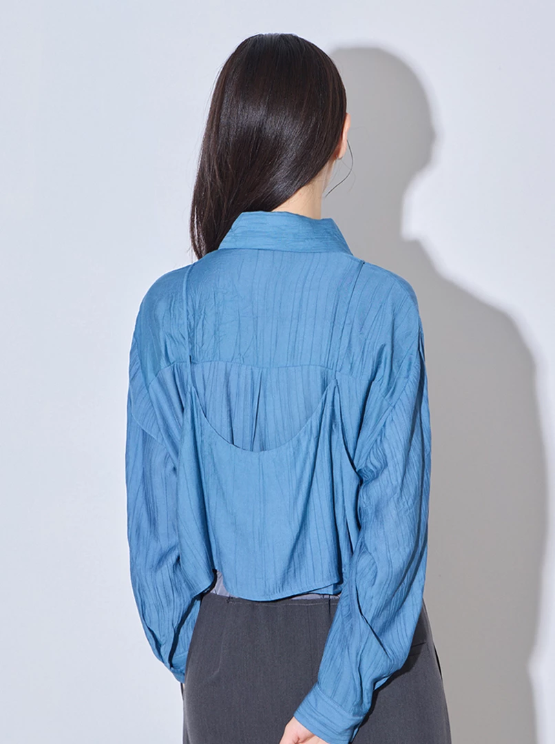 假兩件棉質短襯衫'