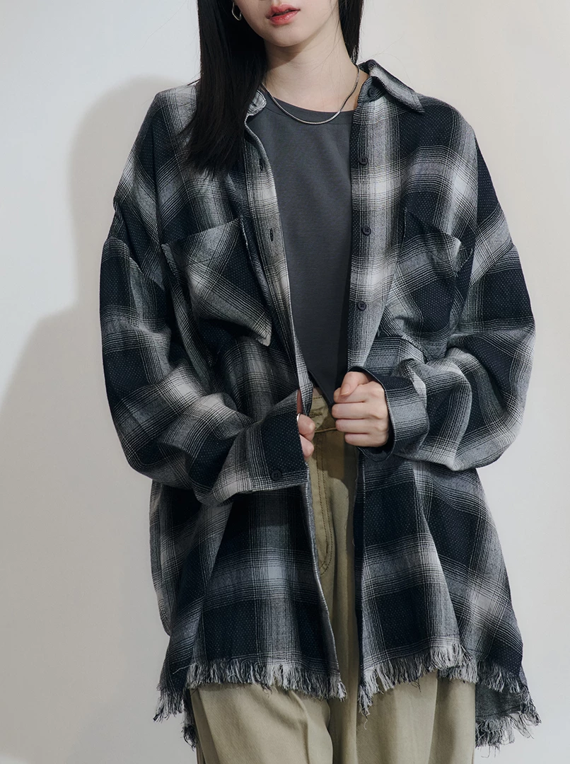 經典格紋流蘇襯衫