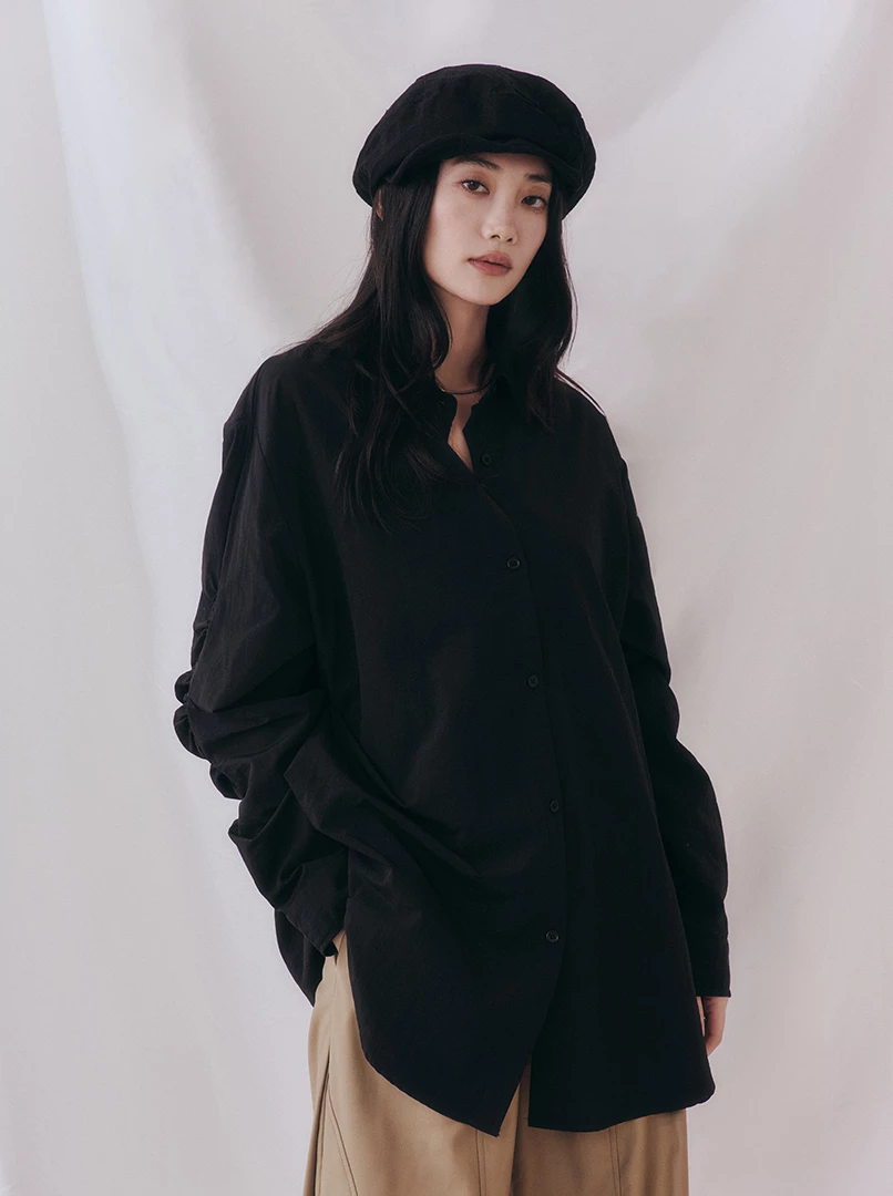 褶皺設計手袖襯衫