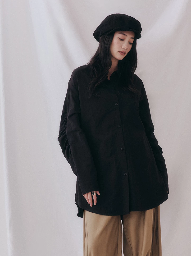 褶皺設計手袖襯衫