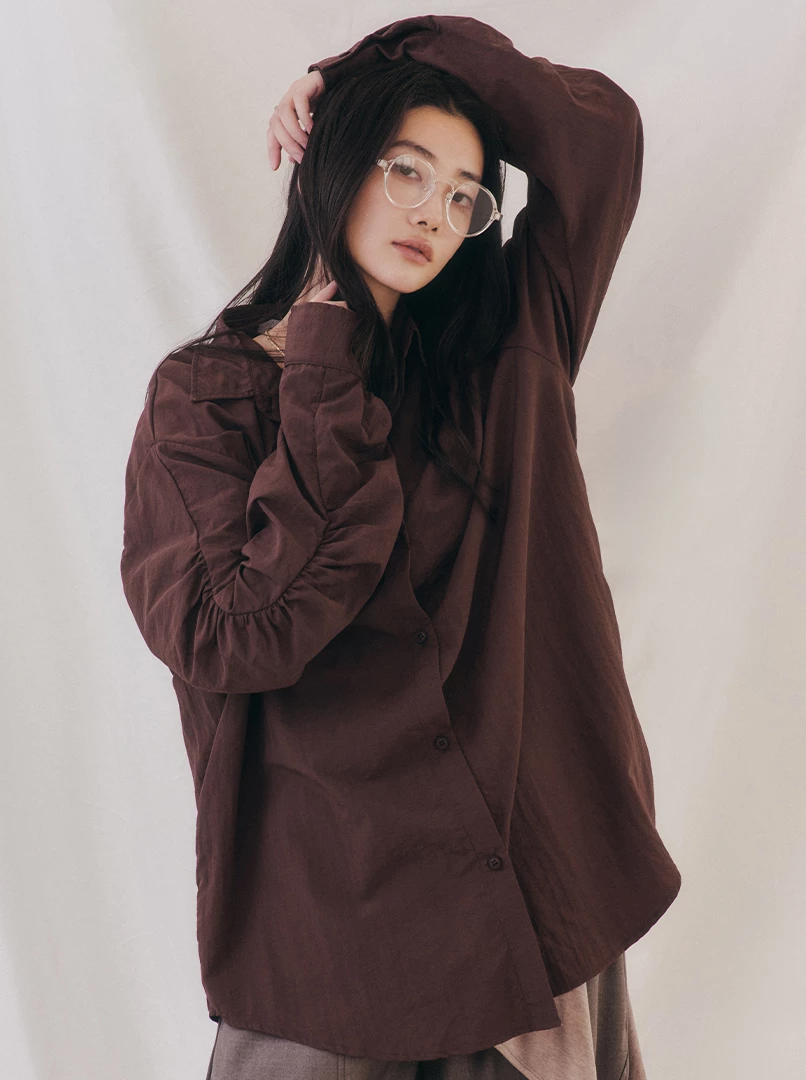 褶皺設計手袖襯衫