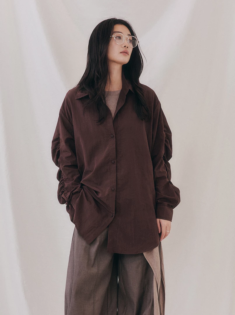 褶皺設計手袖襯衫