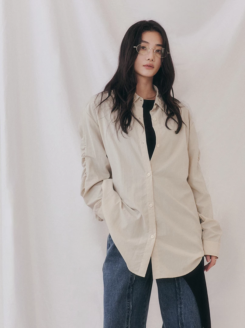 褶皺設計手袖襯衫