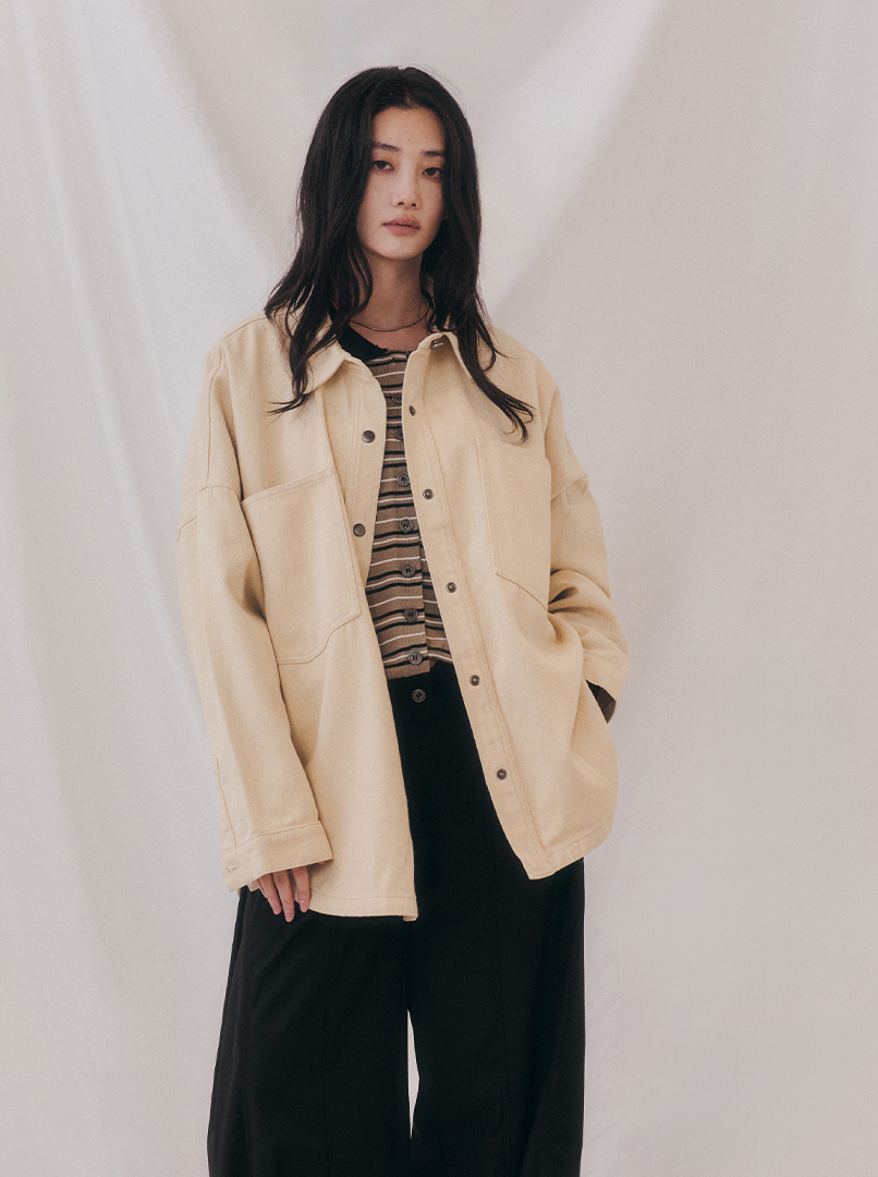 挺版純色口袋工裝襯衫