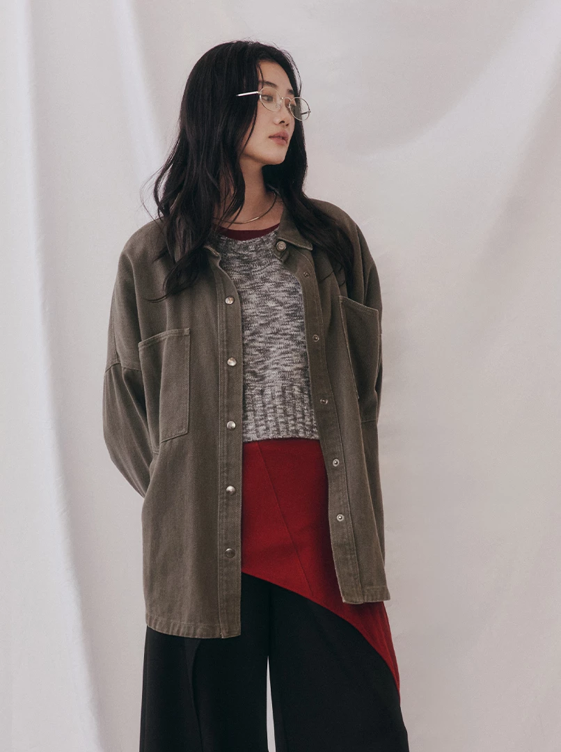 挺版純色口袋工裝襯衫