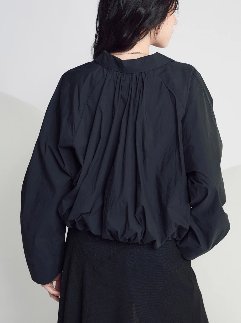 蓬蓬短版可縮腰襯衫