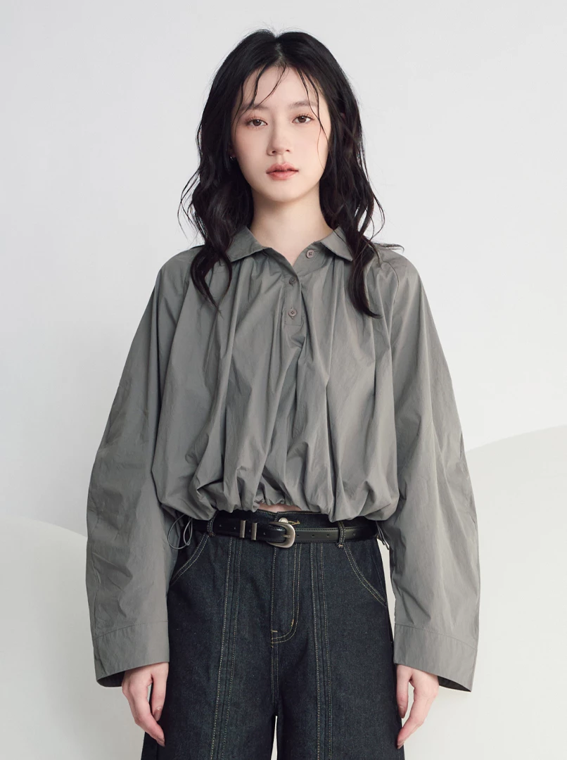 蓬蓬短版可縮腰襯衫