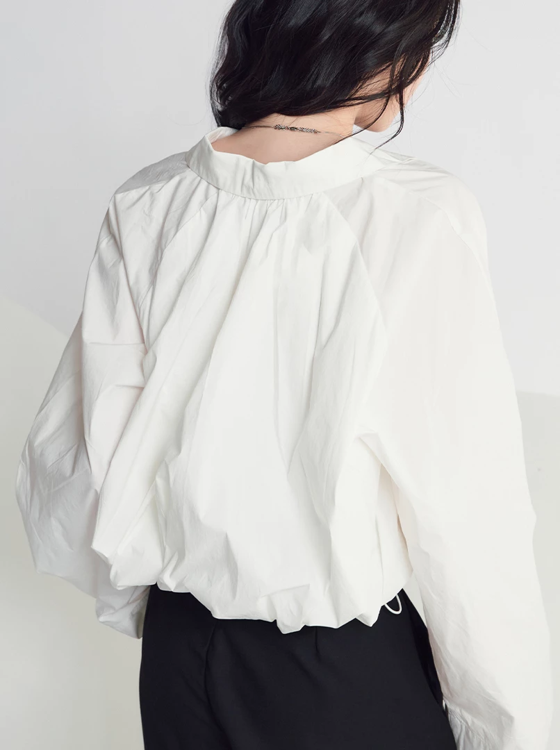 蓬蓬短版可縮腰襯衫