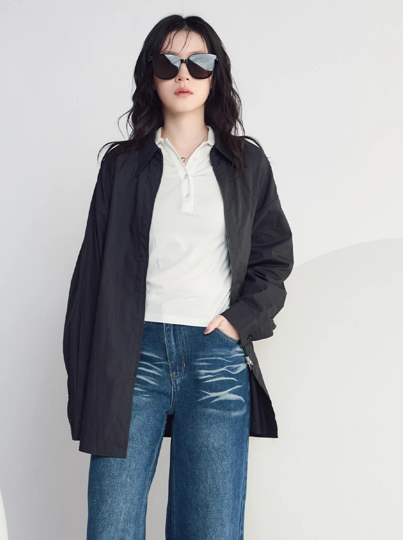 雙拉鍊長袖襯衫