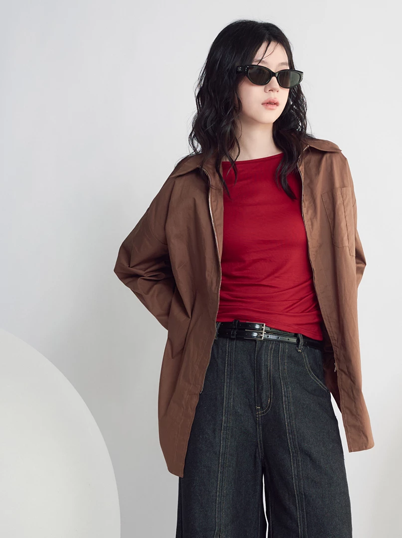 雙拉鍊長袖襯衫