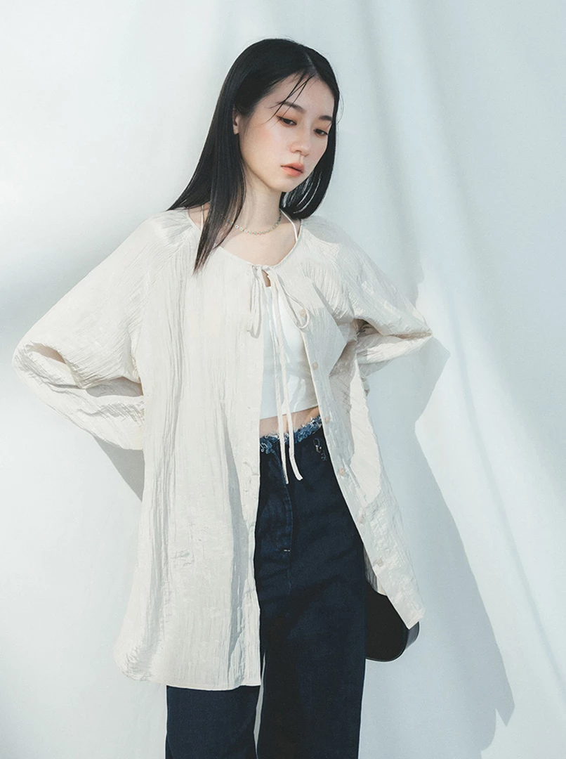 親膚綁帶褶皺上衣