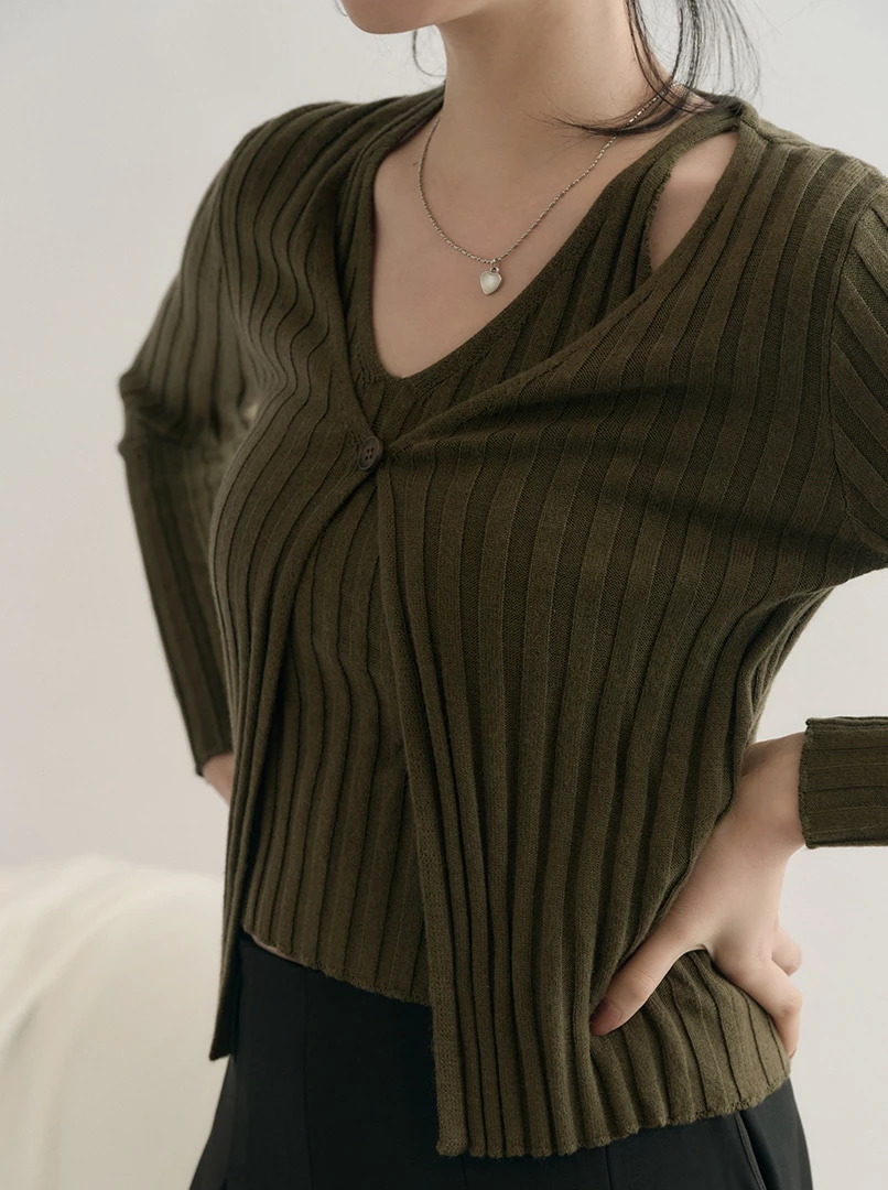 假兩件坑條針織上衣