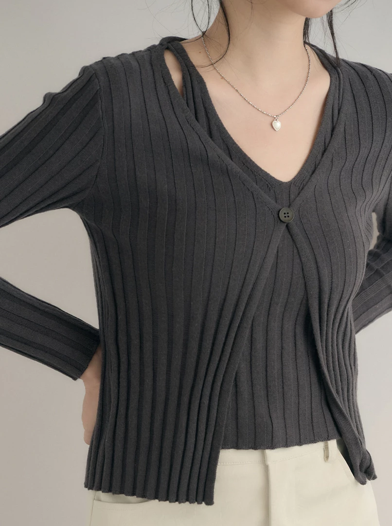 假兩件坑條針織上衣