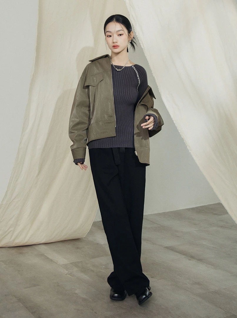 粗豎條紋撞色縫線感上衣