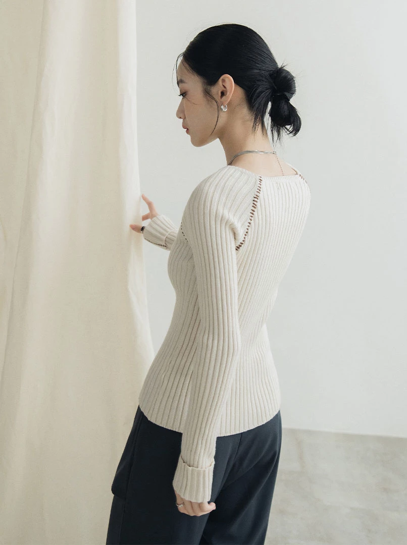 粗豎條紋撞色縫線感上衣