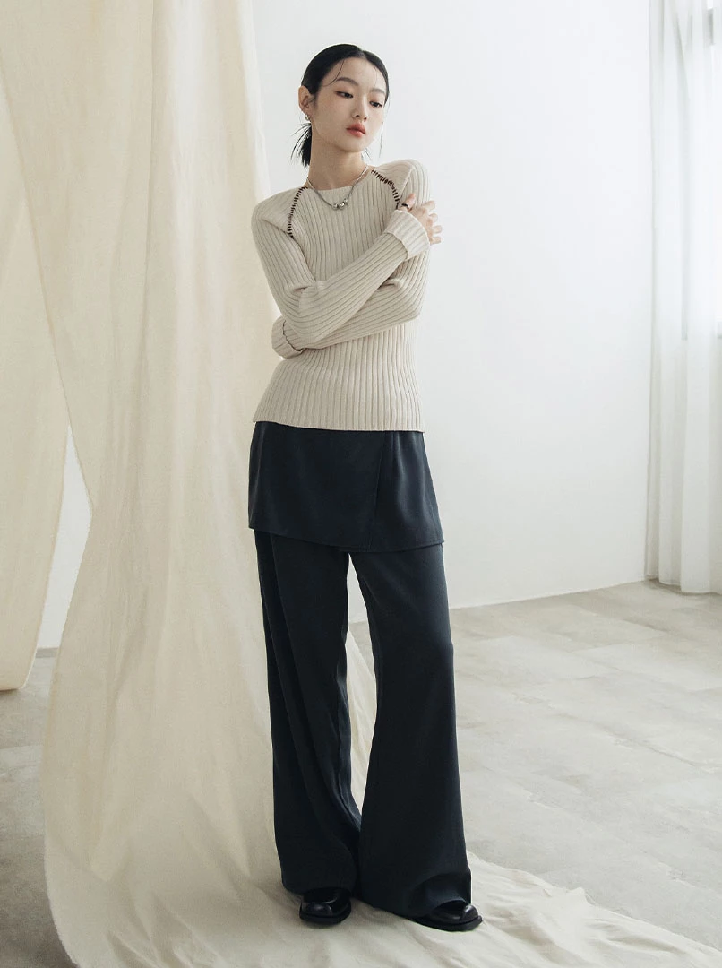 粗豎條紋撞色縫線感上衣