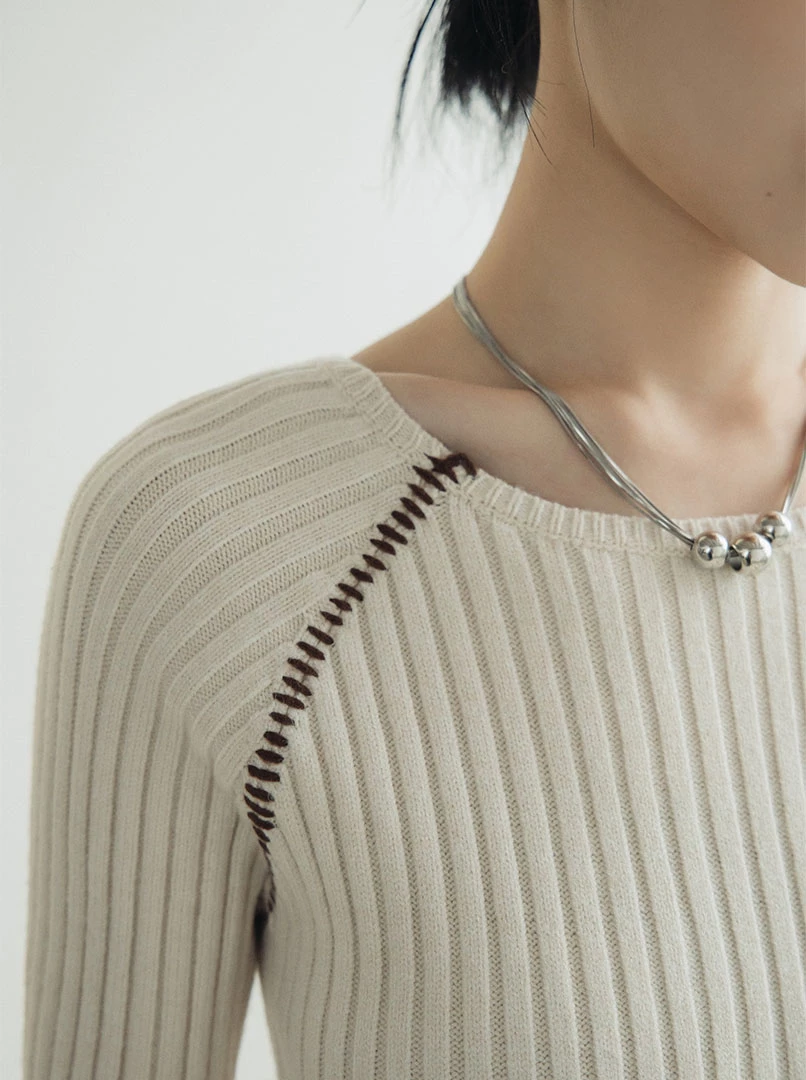 粗豎條紋撞色縫線感上衣