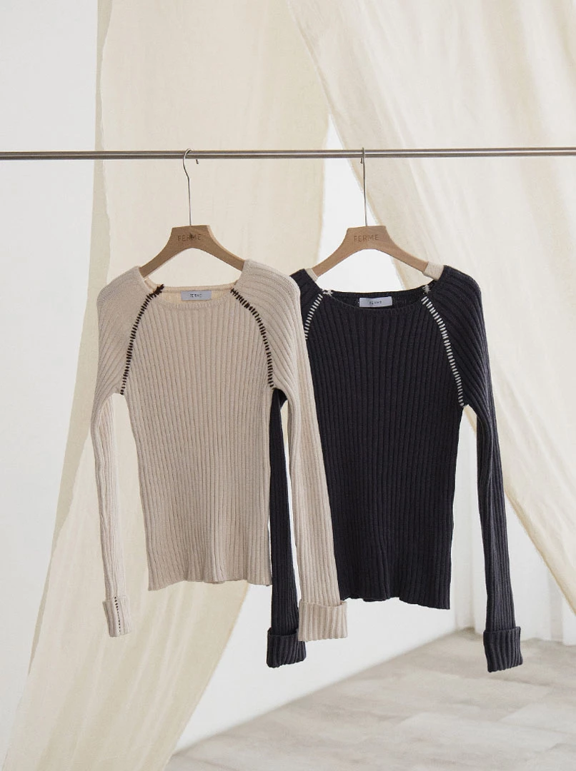 粗豎條紋撞色縫線感上衣