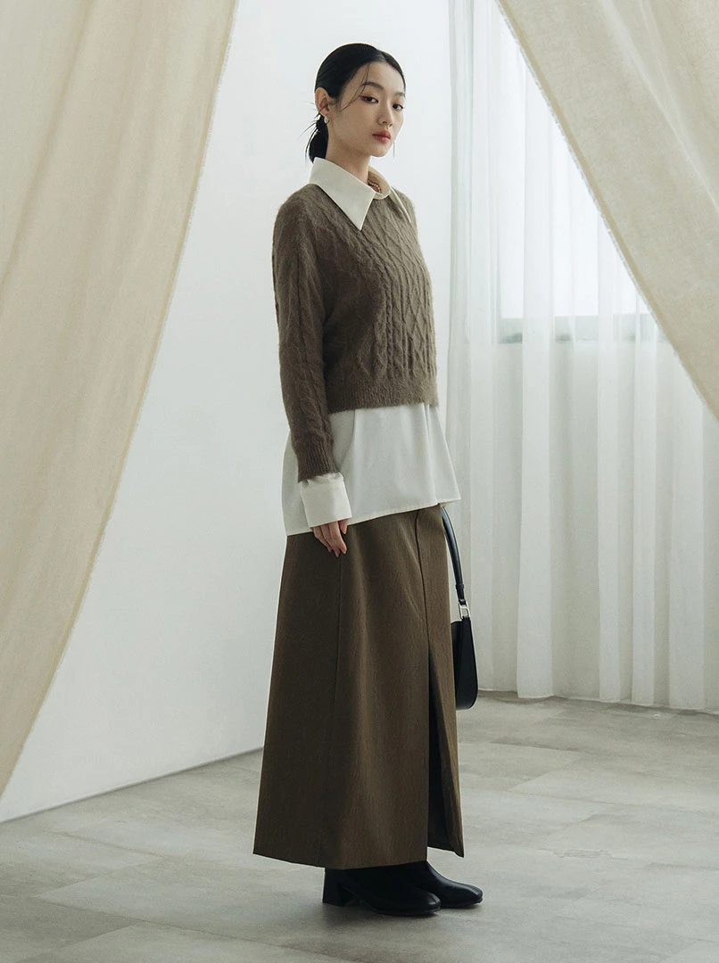 薄毛料菱格混編織紋上衣