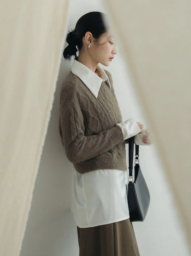 薄毛料菱格混編織紋上衣