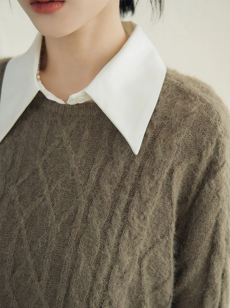 薄毛料菱格混編織紋上衣